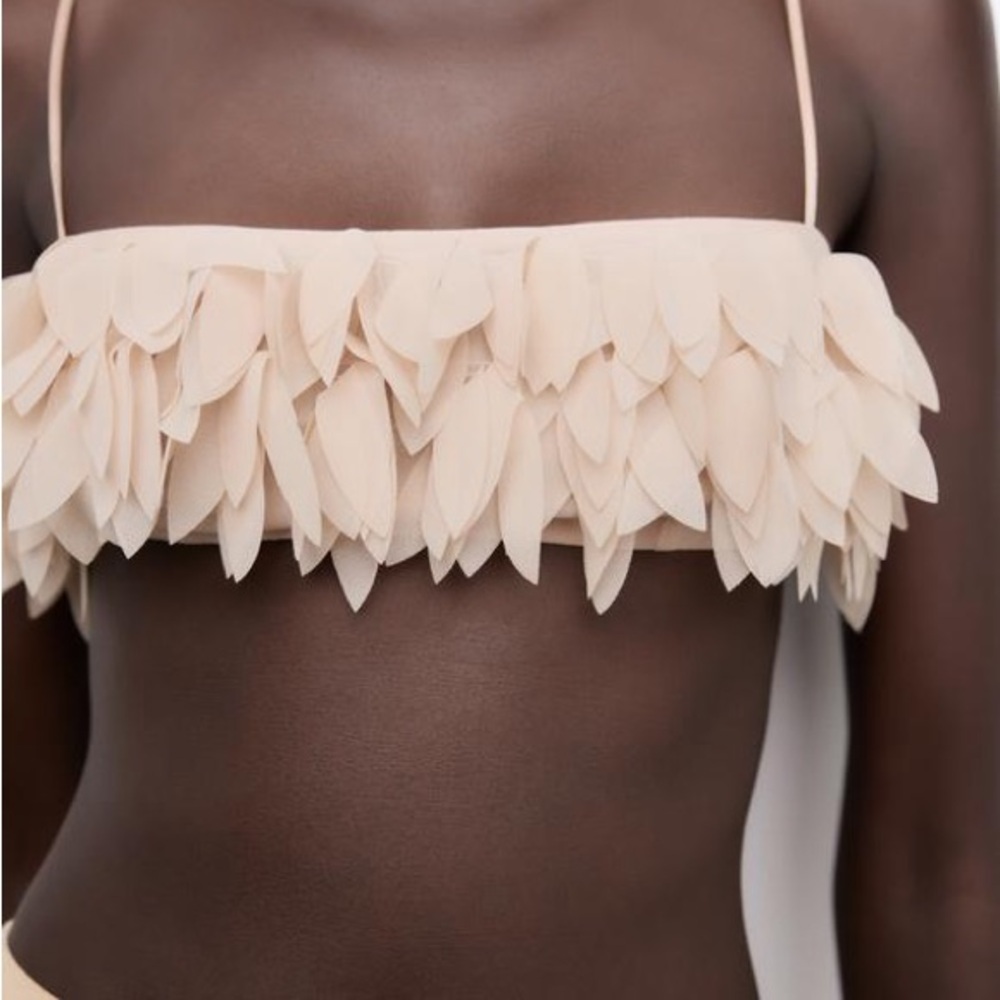 Zara floral bandeau Cream Feathered Crop Top